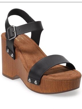 SONOMA GOODS FOR LIFE ORTHOLITE ECO STYLE FLORELLA BLACK WEDGE SANDALS 7.5
